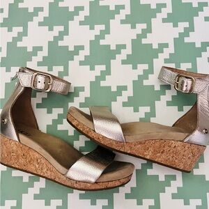 UGG Shiny Metallic Cork Wedges